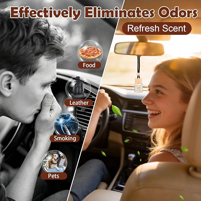 12 Pack Car Air Freshener & Refills, 6-Scent Hanging Air Freshener Diffuser Set -Each(8ml +20ml Refill), Essential Oil Diffuser With Refill Bottles, Reusable Car Fragrance Decor Accessories