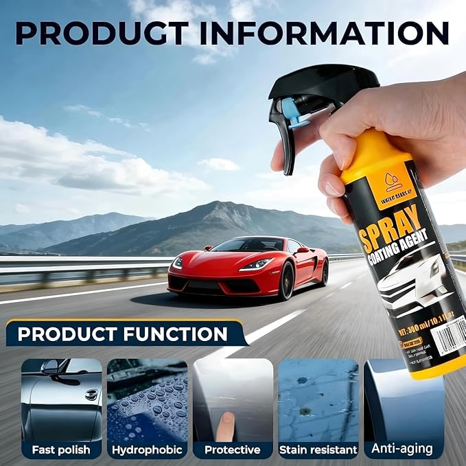 Berthg Ceramic Coating for Cars - Nano Hydrophobic Ceramic Spray Coating Agent, Easy-to-Spray Auto Paint Protection Kit with Microfiber Cloth for Car Coating Spray & Shine