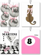 Trendy Coquette Leopard Print Car Air Freshener 4 Pcs - Preppy Pink Bow Cheetah Print Lucky 8 Disco Ball Martini Hanging Decor for Drawer Closet Cars Books, Car Accessories Mirror Decor for Women Girl
