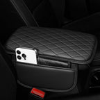 Center Console Cover for Cars Fit for Jeep Grand Cherokee Leather Armrest Covers with 2 Storage Bags(Black)