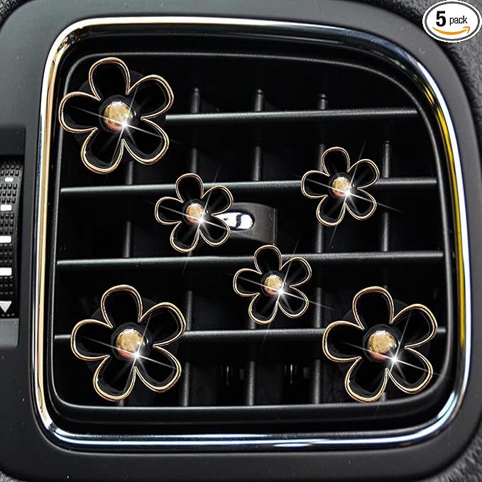 6pcs Colorful Daisy Flower Car Air Vent Clips, Car Air Outlet Freshener Clip for Auto Interior Decoration Accessories (Black)