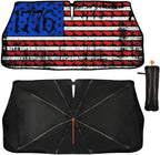 American USA Flag Car Windshield Sunshade Umbrella USA Flag Sun Shade for Car Windshield Umbrella Upgraded Sunshades Blocks UV & Heat Front Window Shades for SUV Sedan Auto