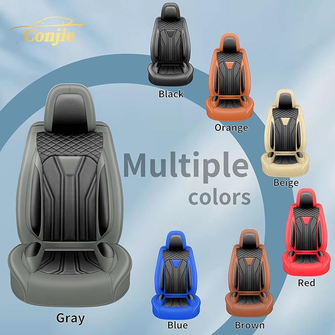 Fit Prius Car Seat Covers for Toyota Prius 2001-2025 2026 -Premium Leather, Waterproof Stain-Resistant, Breathable，All-Weather Seat Cushion Protecto & Airbag Compatible, 2 Front Seat Gray