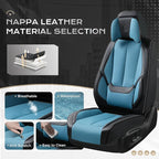 Coverado Seat Covers Full Set, 5 Seats Seat Covers for Cars, Waterproof Nappa Leather Car Seat Covers with Head Pillow, Seat Protectors Car Seat Cushion Universal Fit for Most Cars (Black&Blue)