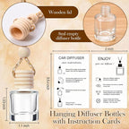 Boao 15 Sets Hanging Car Air Freshener Diffuser Bottles Empty Bulk with Car Diffuser Instruction Cards Organza Bags Glass Refillable Essential Oil Fragrance Aromatherapy Pendant (Cylindrical)