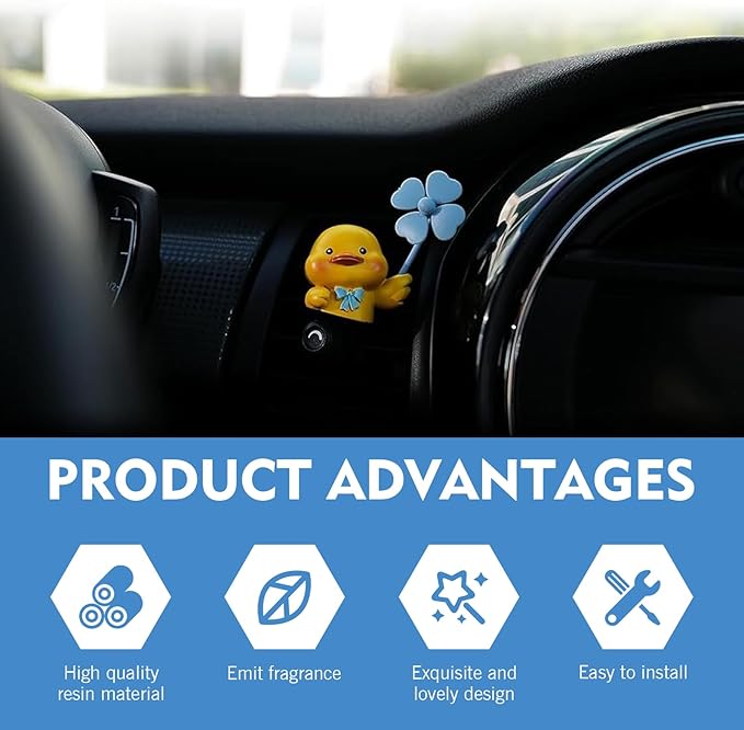 MLY Cute Duck Car Air Freshener Vent Clips, Rotating Windmill Car Vent Air Clips, Creative Fan Outlet Vent Fresheners, Ducks Animal Auto Dashboard Trim Clip, Interior Decoration Accessories (Duck)