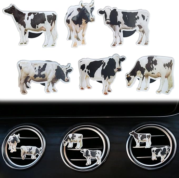 Black and White Cows Car Vent Clip,Car Air Fresheners Vent Clips Cute Car Vent Decorations,Bling Car Diffuser Car Interior Decoration Charm Car Vent Interior Accessories (6 Pcs Black and White)