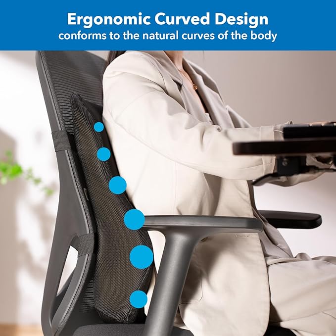 Mount-It! Office Chair Cushion, Lumbar Support Pillow for Office Chair, Back Support Pillow for Desk Chair, Gaming, Home or Car with Memory Foam Filling, Relief Back Pain Improve Posture, Black Large