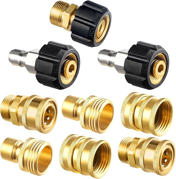Twinkle Star Pressure Washer Adapter Set, Quick Disconnect Kit, M22 14 mm Quick Connect Swivel to 3/8'' Quick Connect Fittings, 3/4" to Quick Release 9 Sets