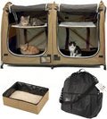 porayhut Mispace Portable Twin Compartment Show House Cat Cage/Condo - Easy to Fold & Carry Kennel - Comfy Puppy Home & Dog Travel Crate with Portable Carry Bag/Hammocks/Mats and Litter Box