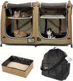 porayhut Mispace Portable Twin Compartment Show House Cat Cage/Condo - Easy to Fold & Carry Kennel - Comfy Puppy Home & Dog Travel Crate with Portable Carry Bag/Hammocks/Mats and Litter Box