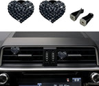 2PCS Bling Heart Air Vent Clips, Heart Shaped Crystal Air Freshener Vent Clips, Rhinestone Air Conditioning Outlet Clip, Universal Interior Decor Car Accessories for Women Girl (Black)
