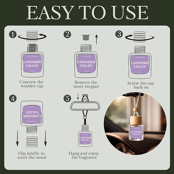 Car Air Freshener - Pack of 2 Hanging Car Air Diffuser - 0.27FL OZ/8ML Odor Eliminator - 60 Days Long Lasting Essential Oil Diffuser - Cars Accessories for Men & Women