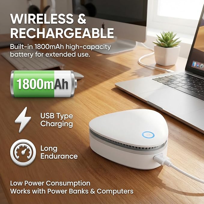 Portable Odor Remover Machine, Odor Remover Machine for Smoke Smell, Rechargeable 1800mAh Mini Deodorizing Machine for Car, Closet, Refrigerator, Shoe Cabinet, Office & Small Spaces (White)