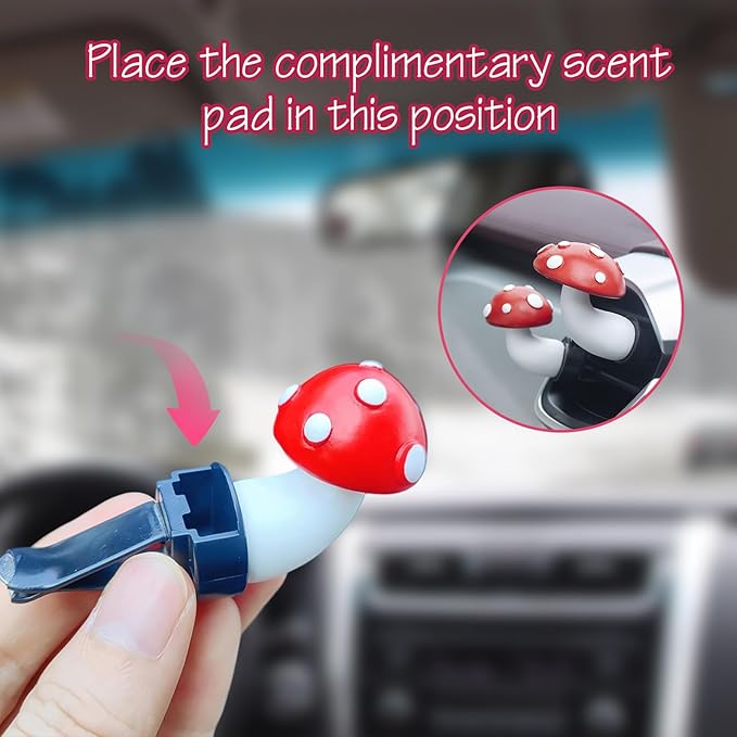 Mushroom Car Air Vent Freshener Clip, Cute Car Vent Decoration, Funny Mushroom Decor Ornament, Universal Car Interior Accessories for Women