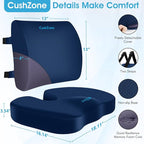 Seat Cushion, Lumbar Support Pillow with Adjustable Strap-Chair Cushions for Sciatica Pain Relief-with Washable Cover Memory Foam for Car, Travel and Wheelchair-Blue X-Large