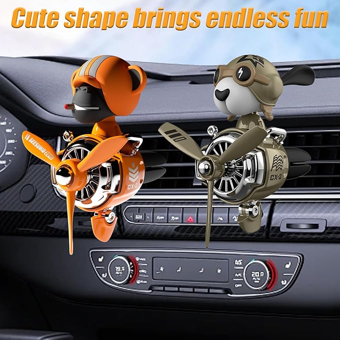2Pcs Car Air Fresheners, Cute Bear Pilot Automotive Air Outlet Creative Car Perfume Diffuser, Automotive Accessories Air Vent Decoration with 8 Fragrant Tablets (Orange 1+Green 1)