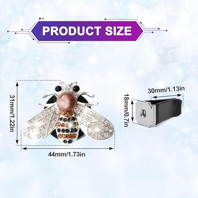 Shiny Bee Air Outlet Clips, Crystal Air Fresheners Vent Clips, Car Diffuser Vent Clip Rhinestone Diamond Interior Decor, Car Decoration, Bling Car Accessories (2 Pcs Silver)