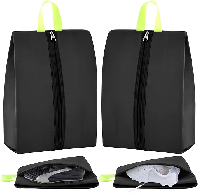 2 Pcs Smell Proof Cleat Bag for Sports, 4 Layer Odor Absorbing Soccer Football Baseball Golf Shoe Bag, Waterproof Mud Resistant Shoe Storage Pouch Fits up to Size 14 (Black)
