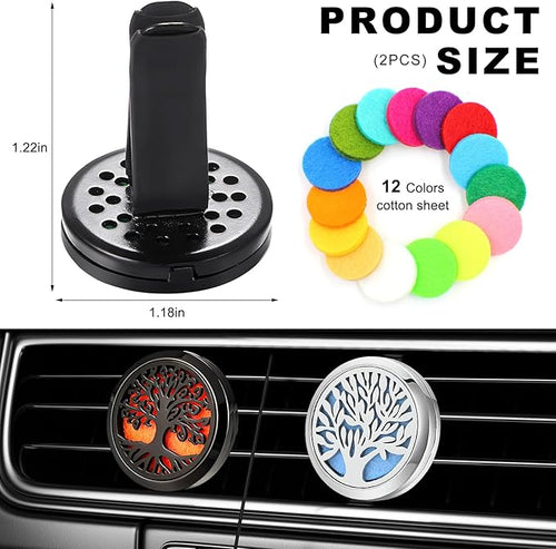 2PCS 30mm Car Diffuser Vent Clips, Tree of Life Aromatherapy Essential Oil Diffuser Locket with 12 Felt Pads, Stainless Steel Car Diffuser Locket Air Freshener (Style1)