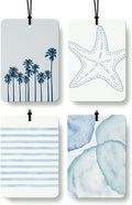 Preppy Blue Beach Car Air Freshener 4 Pcs, Coastal Coconut Tree Starfish Ocean Hanging Air Freshener for Closet Drawer Books, Girly Beachy Car Accessories Mirror Decor for Women