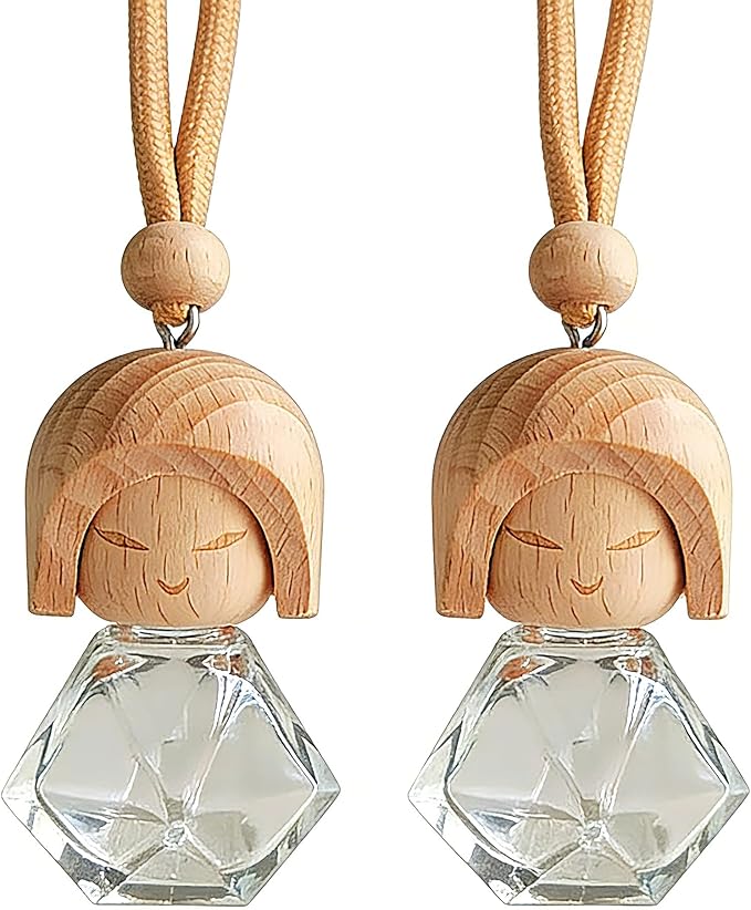 2 Pack Car Air Freshener Diffuser Hanging, Refillable Essential Oil Bottle with Wooden Cap, Long Lasting Car Scent for Women Men, Cute Car Fresheners - Car Accessories-A5