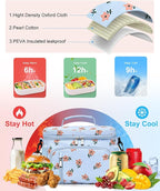 Insulated Lunch Bag for Men & Women, 9L Leakproof Lunch Box Soft Cooler Tote with 5 Pockets, 600D Oxford, EVA Lining, Adjustable Strap for Work, Picnic, Beach&Travel-Corduroy Pink Flower