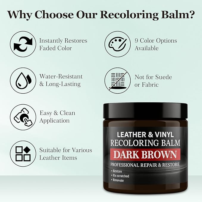 Leather Color Restorer, Recoloring Balm, Scratch Remover, Dye, Paint, Repair Kit for Furniture, Couches, Car Seats, Shoes, Bags, Maroon