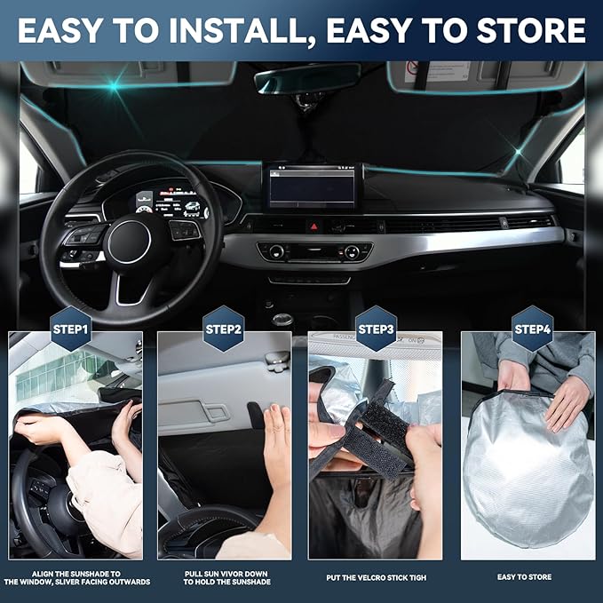 for Buick Enclave 2018-2024 2025 Windshield Sun Shade - 4 Layers Car Sunshades for Front Windows Shade Cover Custom Fit Enclave Sun Visor 250T Retractable Shade Blocks UV Rays Car Accessories