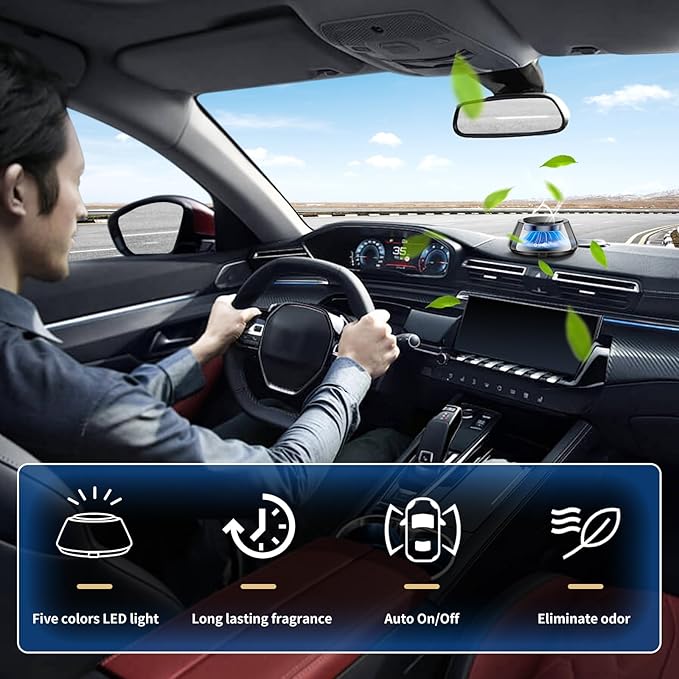 Kwak's Smart Car Air Freshener for Vehicle Dashboard, Automatic Automotive Aromatherapy Diffusers for Adjustable Intensity with 2 Essential Oil Refills