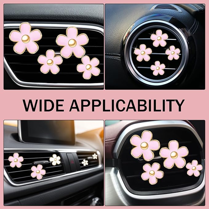 6PCS Daisy Flower Air Vent Clip, Cute Car Air Fresheners Clips, Refillable Auto Air Conditioning Outlet Clips Diffuser, Pink Air Vents Decorations for Women and Girl (Pink)