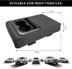 Car Center Console Armrest Pillow, Leather Auto Arm Rest Cover Protector with Cup Holder and Phone Holder, Memory Foam Armrest Cushion for Most Vehicles (Black, Glossy)
