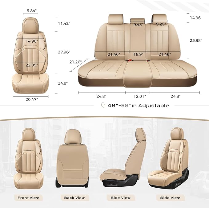 Coverado Car Seat Cover, Cover for Cars Front Seat, Premium Leather, Universal Fit Waterproof Seat Protectors, Car Seat Cushion Non-Slip for Most Cars-Beige