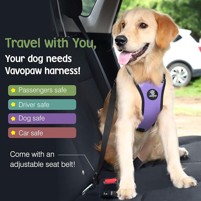 Dog Seat Belt, Safety Vest Dog Car Harness with Adjustable Buckle Dogs Seat-Belt for Vehicle Nylon Pet Safety Seats Belts Heavy Duty(L, Purple)