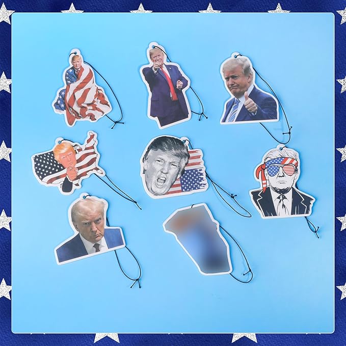 American USA President Car Air Freshener Card Pendant（8 Pack Refreshing Ice Scent） American Flag Gifts Merch Party Supplies Room Decor Accessories for Hanging Rearview Car Interior