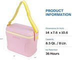 Pinnacle 8.5Qt Mini Cooler – 14 x 7.6 x 10.6In Ice Box with Smart Divider, Locking Lid, Adjustable Shoulder Strap – Insulated Picnic Basket Beach Cooler Bag – 36- Hour Ice Retention – Stylish Colors