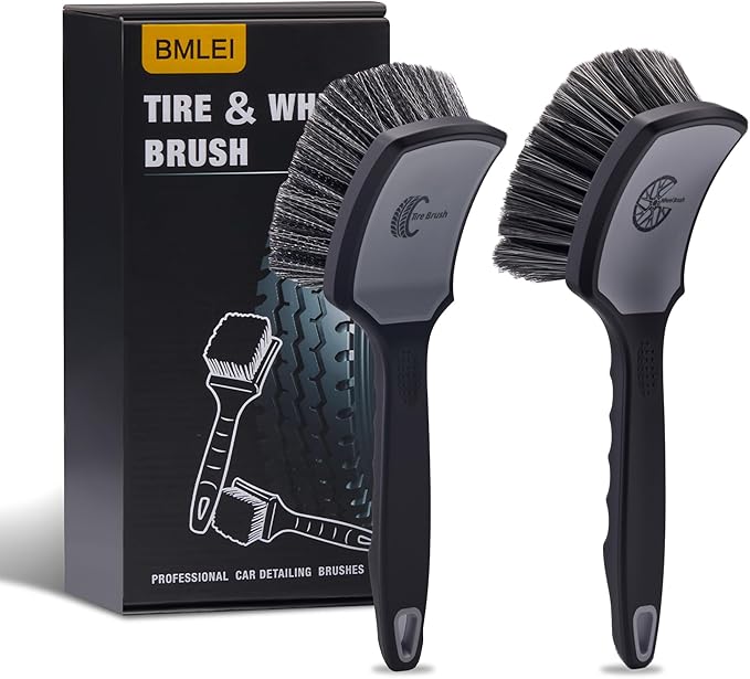 Wheel & Tire Brush Set, 2 Pack Car Wheel Brush & Tire Cleaner Brushes, Soft Bristle Rim Brush and Stiff Tire Scrub Brush, Scratch-Free Wheel Cleaning Kit for Car Detailing, Trucks, SUVs