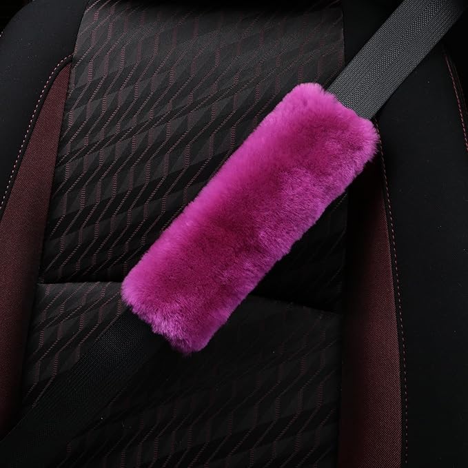 Soft & Cozy Australian Sheepskin Car Seat Belt Covers,2 Pack Fluffy Seatbelt Pads, Genunie Sheepskin Fur Shoulder Straps Cushions for Adults Kids Women and Men (Festival Fuchsia)