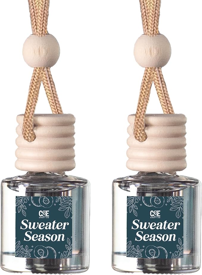 C&E Craft Co Hanging Car Air Freshener Diffuser 2 Pack, Long Lasting Fragrance Oil Car Freshener, Glass Bottle Auto Air Freshener, Made in USA (Sweater Season)