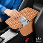 Car Armrest Cushion Pad, Leather Vehicle Center Console Cover with 2 Storage Bags, Non-Slip Automotive Interior Arm Rest Seat Box Cover Accessories, Universal for SUV RV Sedan (Orange)