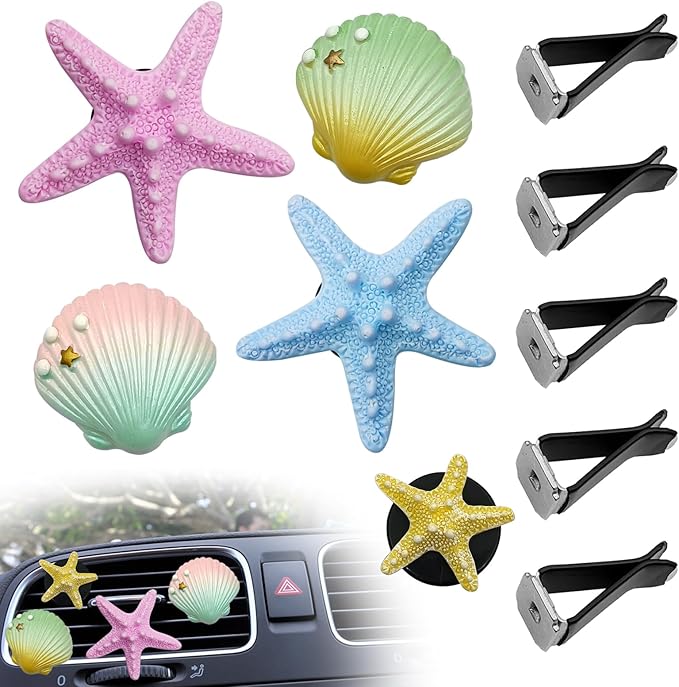 5PCS Starfish shell Blossom Car Vent Clips Cute Scented Air Freshener Decor Car Accessories for Women Aesthetic Car Interior Decorations