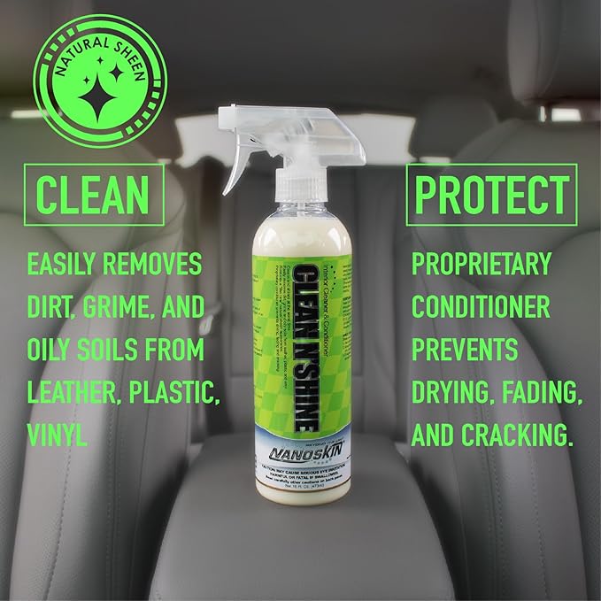 Nanoskin CLEAN N’ SHINE Interior Cleaner, Conditioner & Dressing 30 Gallons –Car Wash Interior Spray for Car Detailing | Restores Leather, Plastic & Vinyl Surfaces | For Cars, Trucks, Motorcycles, RVs
