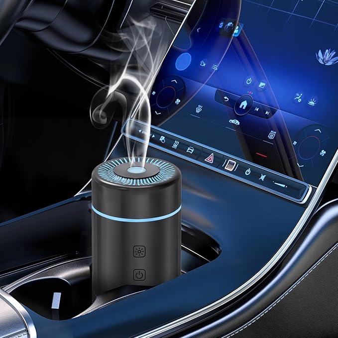 100ML Car Diffuser, USB Rechargeable Battery Operated, Powered Cordless Essential Oil Humidifier, 7 LED Color Lights 2 Timer Modes for Car Outdoor Home (Black)