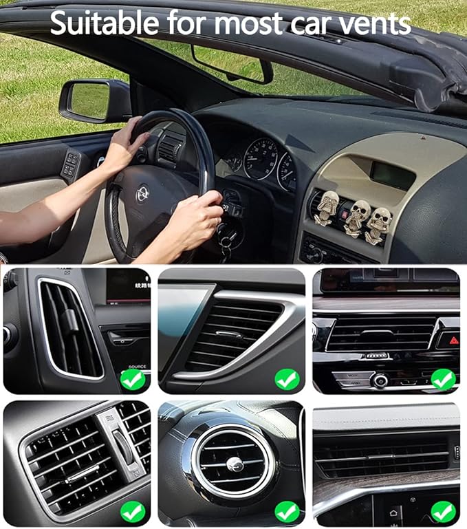 Car Air Freshener Vent Clip Men Women Car Interior Accessories 3 Pack Cute Skull Car Air Conditioner Vent Decoration, for Automotive Home Room Bathroom Christmas Halloween Gifts