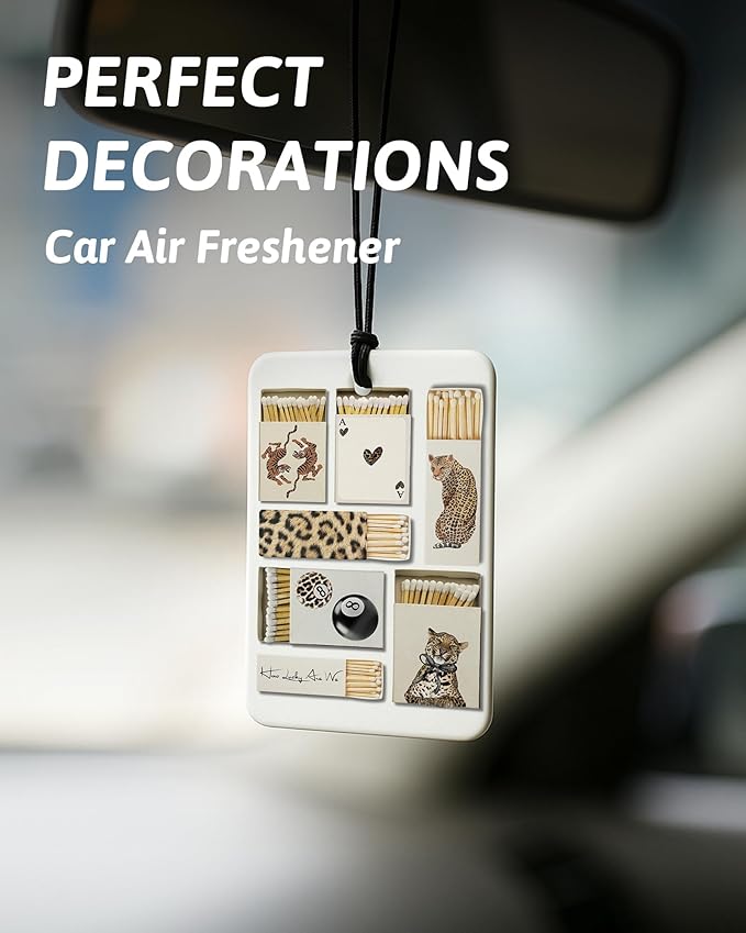 Trendy Leopard Print Car Air Freshener 4 Pcs, Funky Cheetah Print 8 Ball Ace Card Hanging Air Freshener for Cars Closet Drawer, Cheetah Girly Car Accessories Mirror Decor for Women