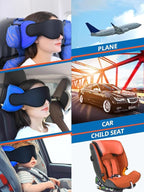 Travel Pillows for Airplanes, Airplane Pillow with 3D Eye Mask for Sleeping, 360° Support Head Strap for Long Flights, Car, Road Trip Car Headrest, Travel Essentials Stop Bobblehead, Purple