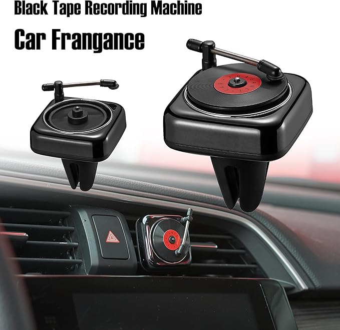 Record Player Car Vent Clips Air Freshener Retro Style Album Cover Car Air Conditioning Outlet Clip Fragrance Diffuser Car Interior Decoration Accessories, Black