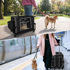 Petskd Side Expandable Extra Large Cat Carrier with Wheels and Litter Box, 24"x17"x17" Soft-Sided Pet Carrier for 2 Cats Under 55 lbs with Zipper Locks for Car Travel (Black)