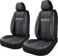 PU Leather Car Seat Covers Front Set – Waterproof seat Cover for Cars，3D Foam Support Automotive seat Covers ，Airbag Compatible, Universal Fit for Cars SUVs Trucks Sedans（Black/Grey）
