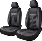 PU Leather Car Seat Covers Front Set – Waterproof seat Cover for Cars，3D Foam Support Automotive seat Covers ，Airbag Compatible, Universal Fit for Cars SUVs Trucks Sedans（Black/Grey）